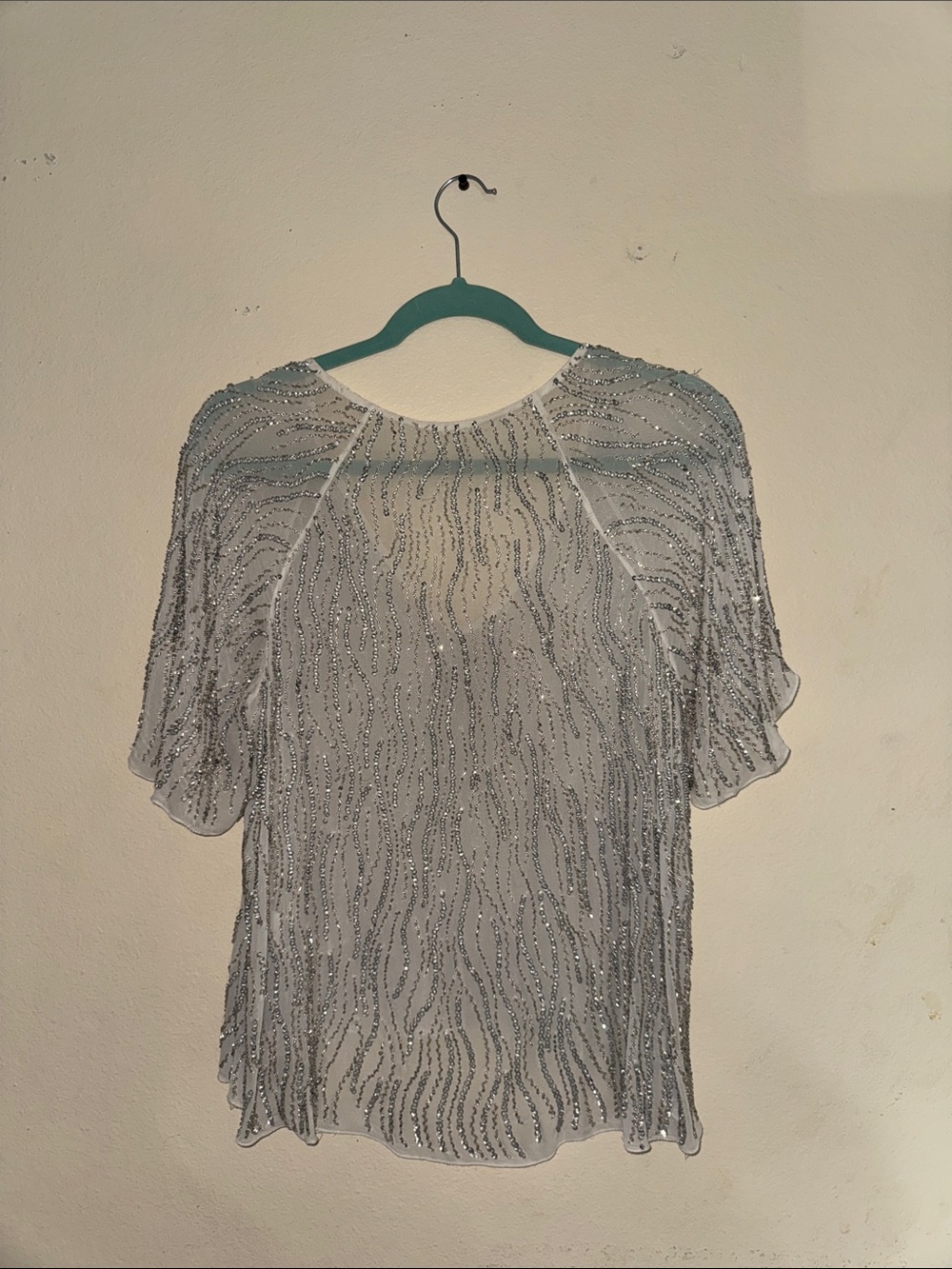 Silver Beaded Sheer Evening Top